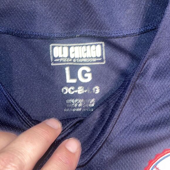 Old Chicago Pizza & Tap Room Mens L Navy Short Sleeve Button Up Baseball Jersey - Picture 2 of 6